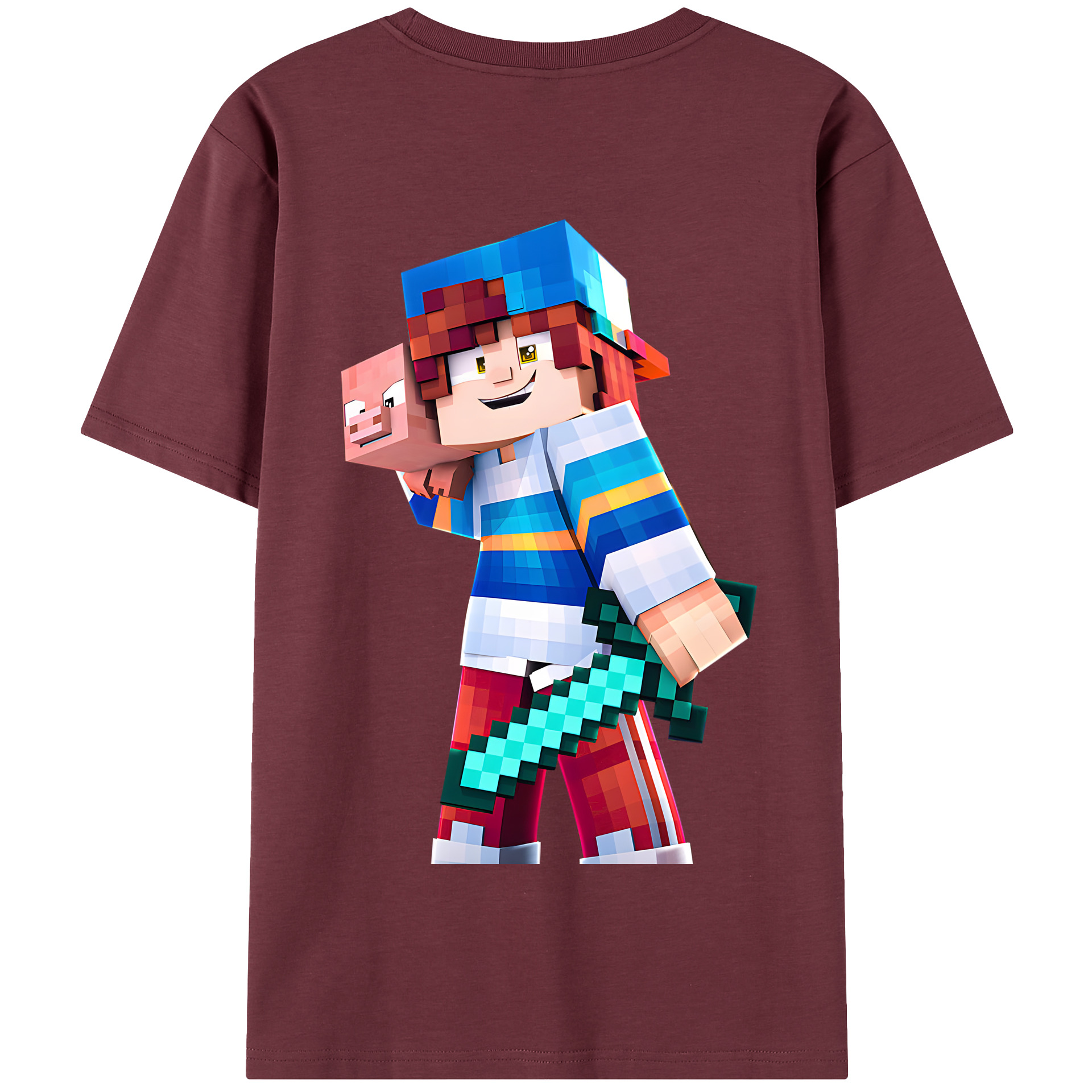 （画像用） マインクラフト ブロックの世界 Minecraft MC Block world 綿100％半袖Tシャツ（背面プリント）